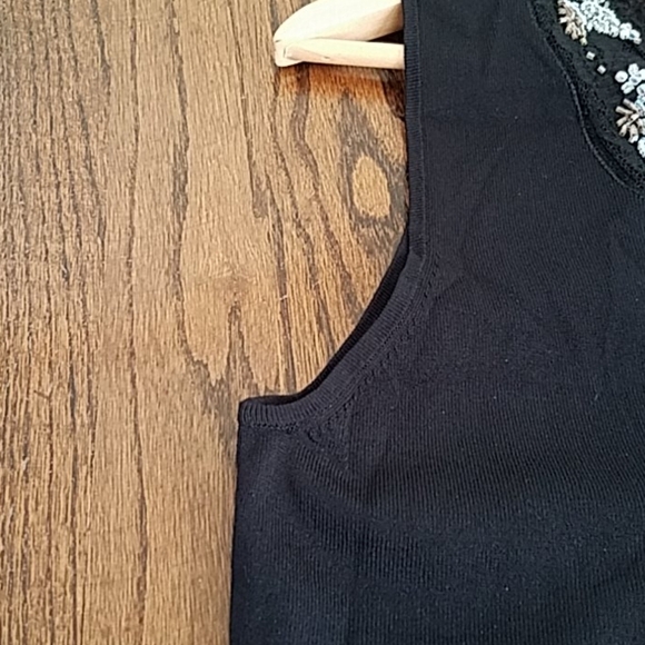 Victor Costa Floral Embroidery Black Beaded Embellished Laced V Neck Y2K Top - Picture 10 of 14